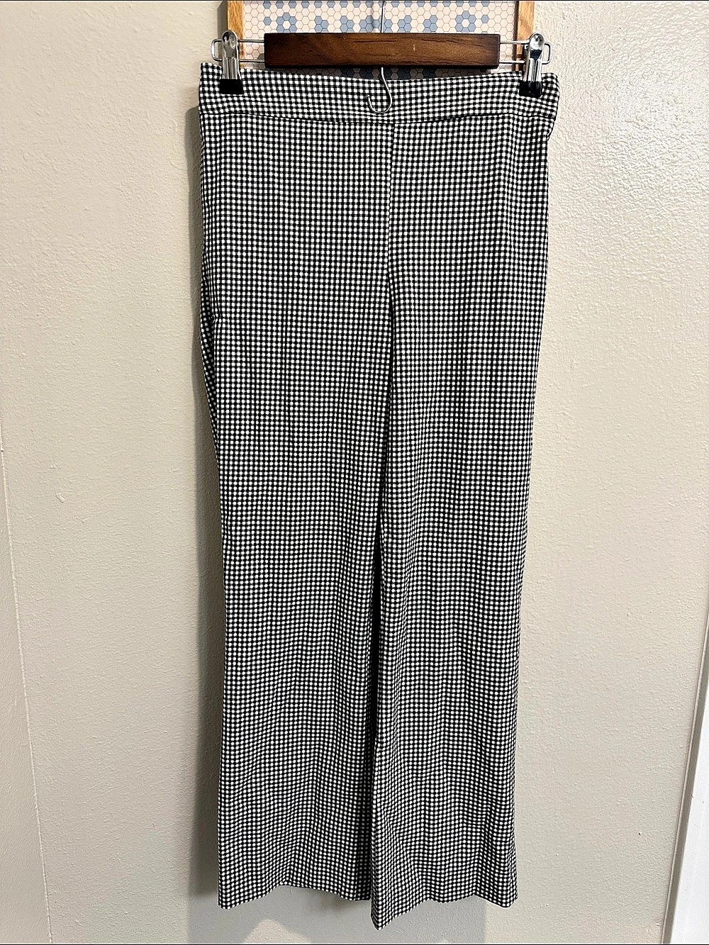 RACHEL ZOE Gingham Wide Leg Pants in Black & White Size Small Like New
